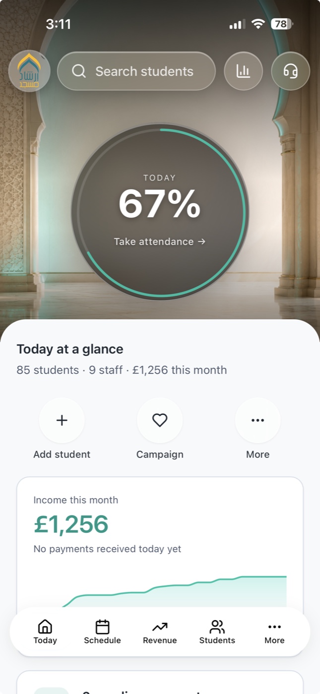 Labbaik app dashboard — Masjid Irshad